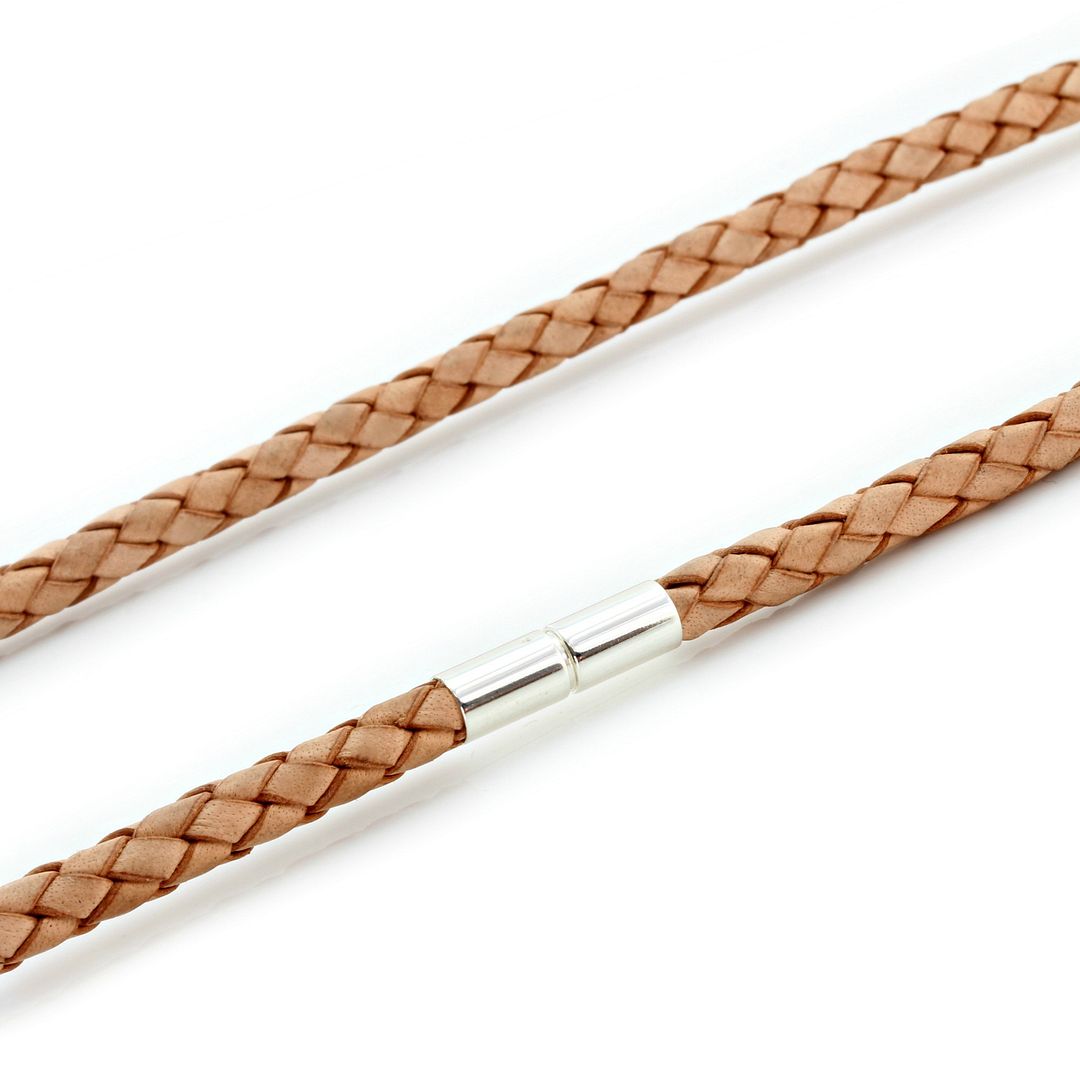 Leather NecklaceGenuine BraidedSterling Silver Twist ClaspNatural